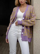 Lataa kuva Galleria-katseluun, Casual Street Stripe Button Braided Contrast V-Neck Cardigan