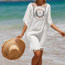 Load image into Gallery viewer, Hand Crochet Loose Fringe Sunflower Beach Blouse Cover Up