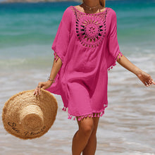 Load image into Gallery viewer, Hand Crochet Loose Fringe Sunflower Beach Blouse Cover Up