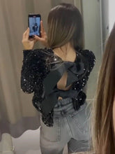 Load image into Gallery viewer, Tie-front Sequined Jacket