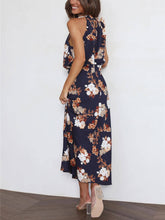 Lataa kuva Galleria-katseluun, Floral Halter Neck Elastic Waist Maxi Dress