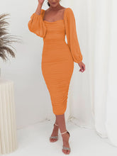 Load image into Gallery viewer, Mesh Pleated Long-Sleeve Midi Dress