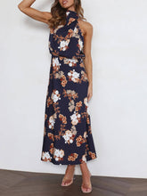 Load image into Gallery viewer, Floral Halter Neck Elastic Waist Maxi Dress