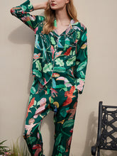 Load image into Gallery viewer, Green Parrot Print Silk Pajama Set