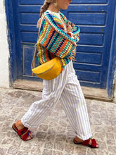 Indlæs billede til gallerivisning Rainbow Stripe Crochet Loose Cardigan