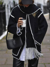 Carregar imagem no visualizador da galeria, Draped Fringed Blend Jacket With Scarf