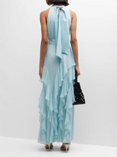 Load image into Gallery viewer, Halter Tie-Back Ruffle Maxi Dress