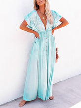 Carica l&#39;immagine nel visualizzatore di Gallery, Button Cotton Linen Perfect Beach Boho Maxi Dress