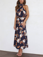 Indlæs billede til gallerivisning Floral Halter Neck Elastic Waist Maxi Dress