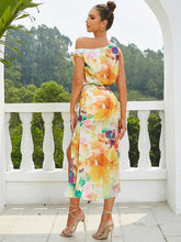 Load image into Gallery viewer, Off-Shoulder Floral Slit Dress