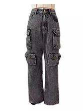 Load image into Gallery viewer, High-Waisted Cargo Jeans Trousers