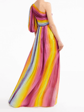 Görseli Galeri görüntüleyiciye yükleyin, Rainbow Print Off-Shoulder Maxi Dress