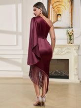 Load image into Gallery viewer, Asymmetrical One-Shoulder Tassel Dress