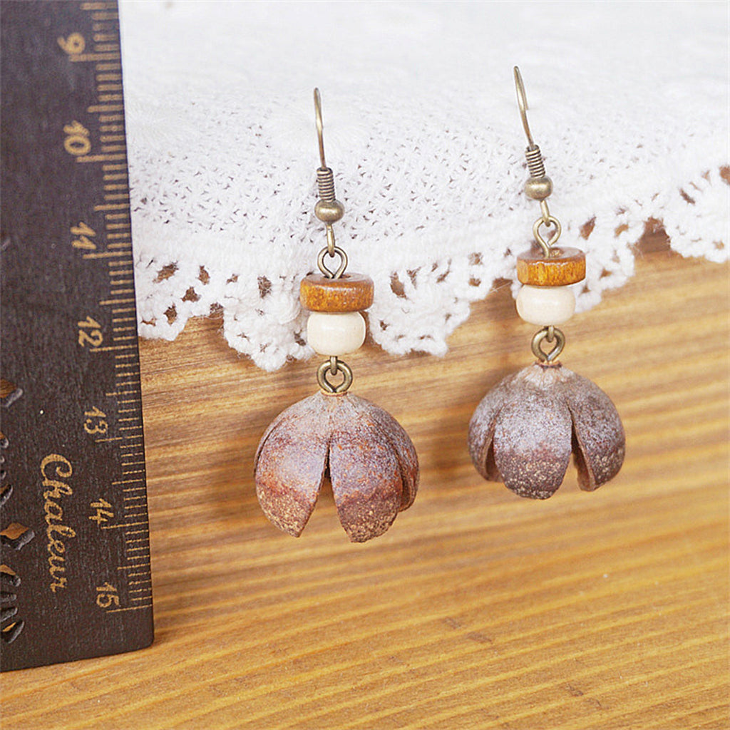 Handmade Jewelry Retro Solid Wood Dried Fruit Earrings