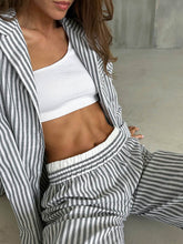 Load image into Gallery viewer, Women&#39;s striped printed loungewear pajamas set