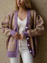 Lataa kuva Galleria-katseluun, Casual Street Stripe Button Braided Contrast V-Neck Cardigan