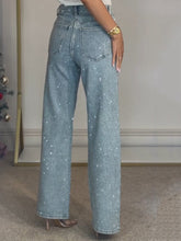 Load image into Gallery viewer, High Waisted Diamanté Straight Leg Jeans