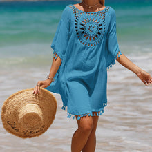 Load image into Gallery viewer, Hand Crochet Loose Fringe Sunflower Beach Blouse Cover Up