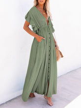 Carica l&#39;immagine nel visualizzatore di Gallery, Button Cotton Linen Perfect Beach Boho Maxi Dress