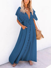 Carica l&#39;immagine nel visualizzatore di Gallery, Button Cotton Linen Perfect Beach Boho Maxi Dress