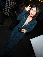 Load image into Gallery viewer, Blue Lurex Deep V-Neck Maxi Dress