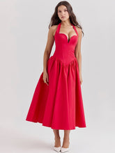 Görseli Galeri görüntüleyiciye yükleyin, Halter Neck Midi Dress with Side Slit - Scarlet Red