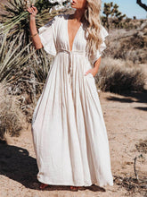 Carica l&#39;immagine nel visualizzatore di Gallery, Button Cotton Linen Perfect Beach Boho Maxi Dress