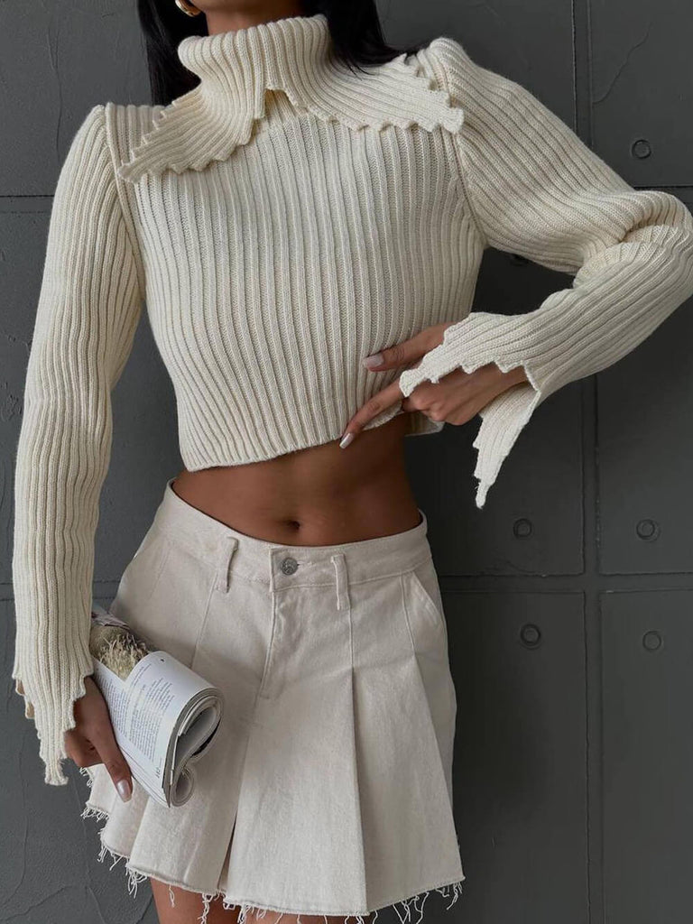 Pointed Shirt Long Collar Crop Sweater