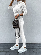 Görseli Galeri görüntüleyiciye yükleyin, Casual Daily Solid Draw String Fold Turtleneck Long Sleeve Two Pieces