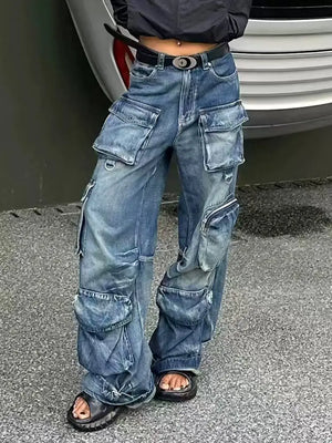 Vintage Multi-Pocket Denim Work Pants