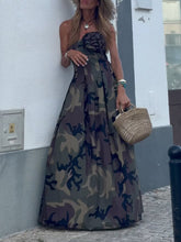 Görseli Galeri görüntüleyiciye yükleyin, Fashionable Strapless Camouflage Print Maxi Dress