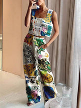 Görseli Galeri görüntüleyiciye yükleyin, Unique Print Tank and Back Elastic Waist Pocketed Pants Set