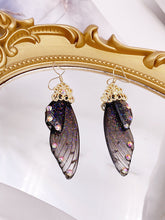 Load image into Gallery viewer, Butterfly Wing Black Rhinestone Cicada Wing Crystal Earrings