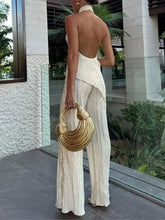 Lataa kuva Galleria-katseluun, Sleeveless Halter Top High Waist Casual Wide Leg Trousers Suit