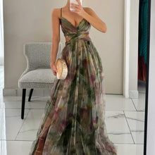 Load image into Gallery viewer, Elegant Painted Floral Print V-Neck A-Line Maxi Dress