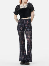 Load image into Gallery viewer, Fun Halloween Printed Mesh Flared Pants