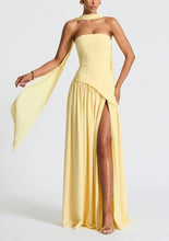 Load image into Gallery viewer, Strapless Slit Ribbon Maxi Dress
