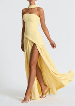 Load image into Gallery viewer, Strapless Slit Ribbon Maxi Dress