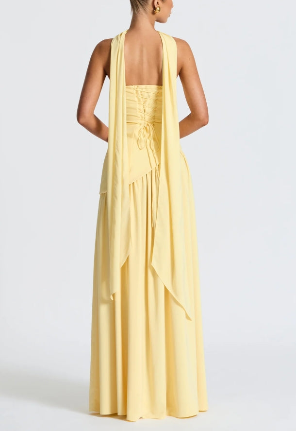 Strapless Slit Ribbon Maxi Dress