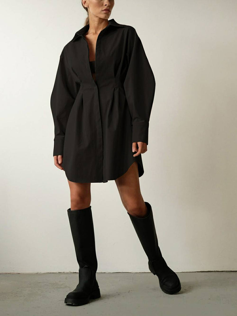 Casual Elegant Solid Patchwork Turndown Collar Shirt Dress Dresses