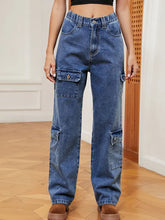 Load image into Gallery viewer, Washed Semi-Elastic Design Denim Cargo Pants