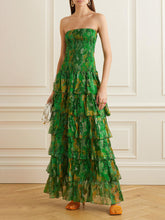 Carica l&#39;immagine nel visualizzatore di Gallery, Strapless Layered Bandeau Floral Print Maxi Dress