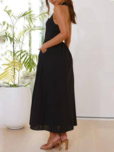 Load image into Gallery viewer, Halter Neck Waist Little Black Dress Mid Length Dress