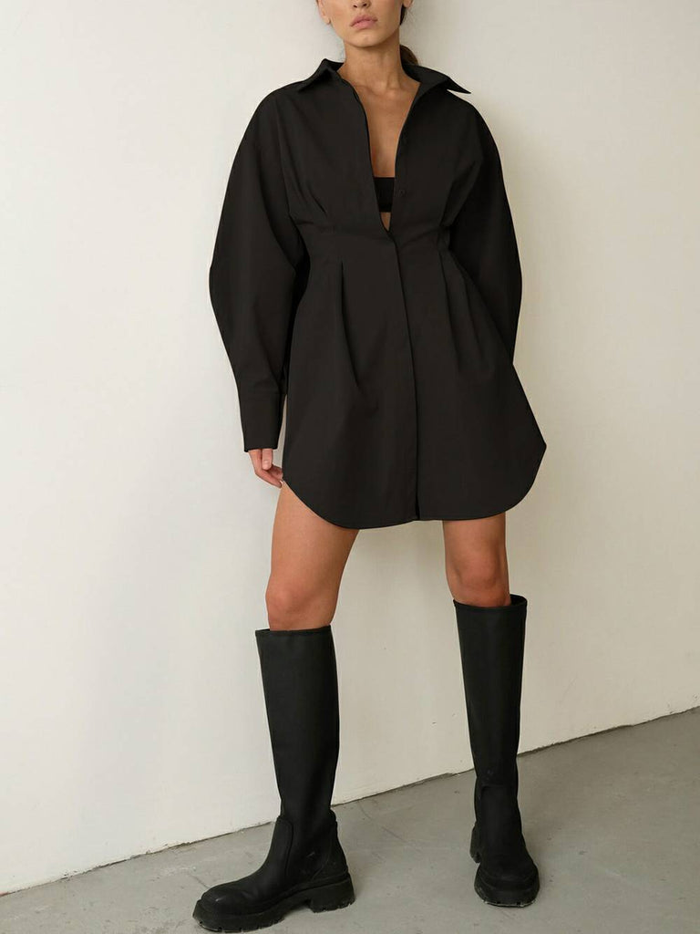 Casual Elegant Solid Patchwork Turndown Collar Shirt Dress Dresses