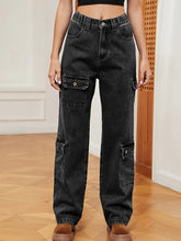 Load image into Gallery viewer, Washed Semi-Elastic Design Denim Cargo Pants