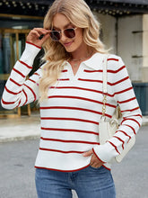 Load image into Gallery viewer, Striped Knit Collared Pullover Sweater