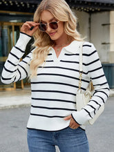 Load image into Gallery viewer, Striped Knit Collared Pullover Sweater