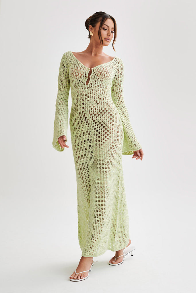 aikergood Augusta Crochet Fishtail Flare Sleeve Maxi Dress