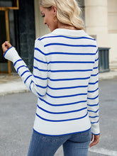 Load image into Gallery viewer, Striped Knit Collared Pullover Sweater