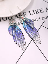 Charger l&#39;image dans la galerie, Boucles d&#39;oreilles en cristal d&#39;aile de cigale avec strass bleu et ailes de papillon